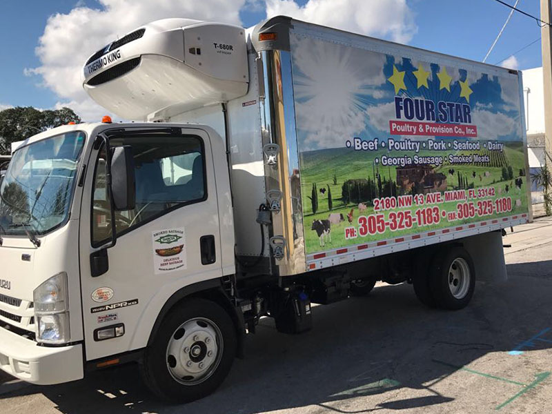 four star poultry provision truck full wrap, trailer signs miami, truck signs miami