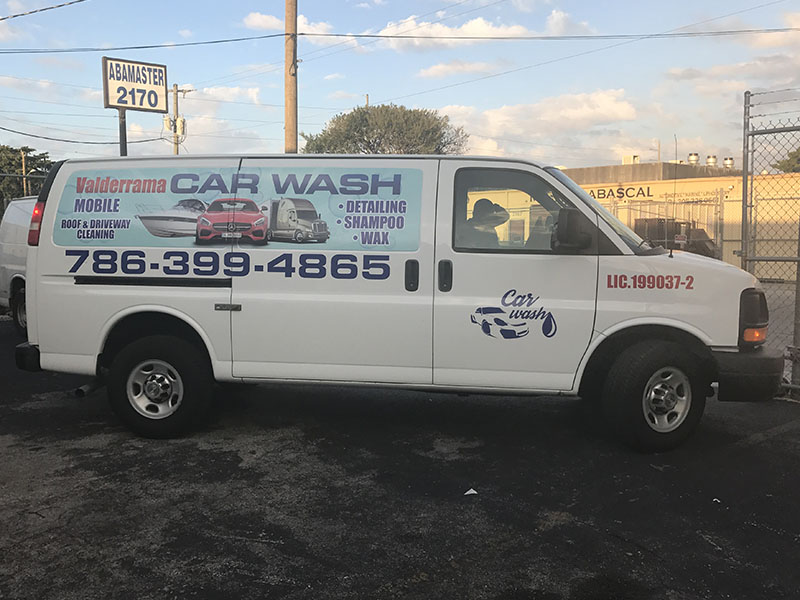 car wash van partial wrap, vinyl lettering for vans,  vinyl lettering miami, vinyl wrap miami
