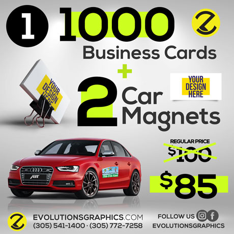 special 1000 business card, 2 car magnets $85