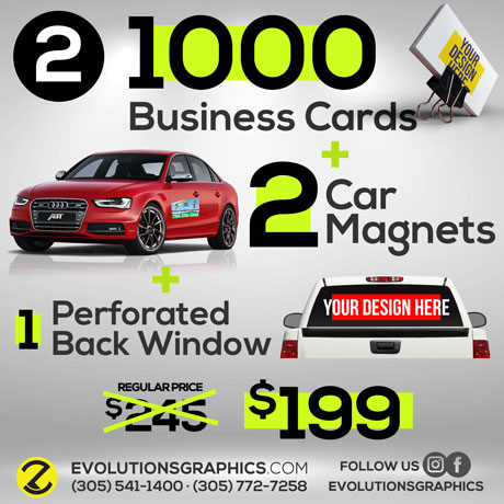 special 1000 business card, 2 car magnets, perforated back window $199