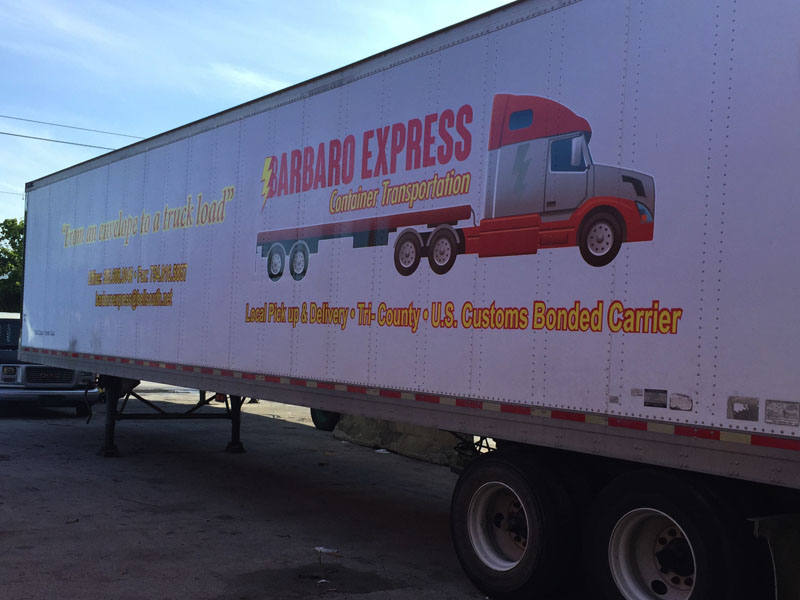 Barbaro Express 46' feet truck logo graphic and lettering